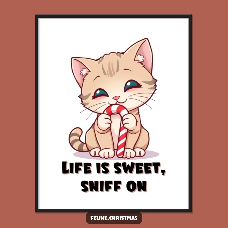 Free Printable Wall Art: Curious Cat Candy Cane, Whimsical Downloadable Art for Home