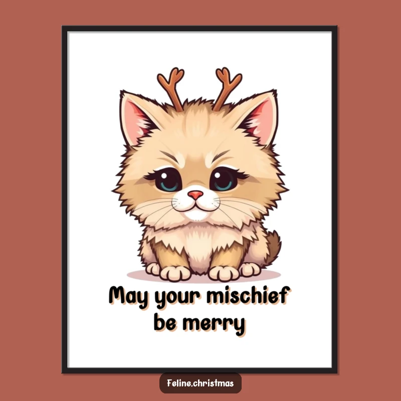 Free Printable Wall Art: Mischievous Cat Reindeer Antlers Funny Decor