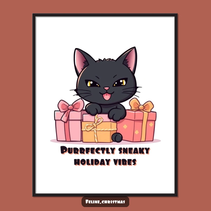 Funny Free Printable Wall Art: Mischievous Black Cat Behind Presents Decor!