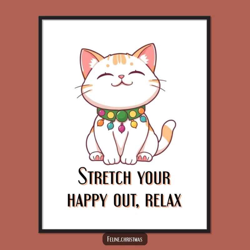 Funny Free Printable Wall Art: Content Festive Cat Stretching Poster Gift