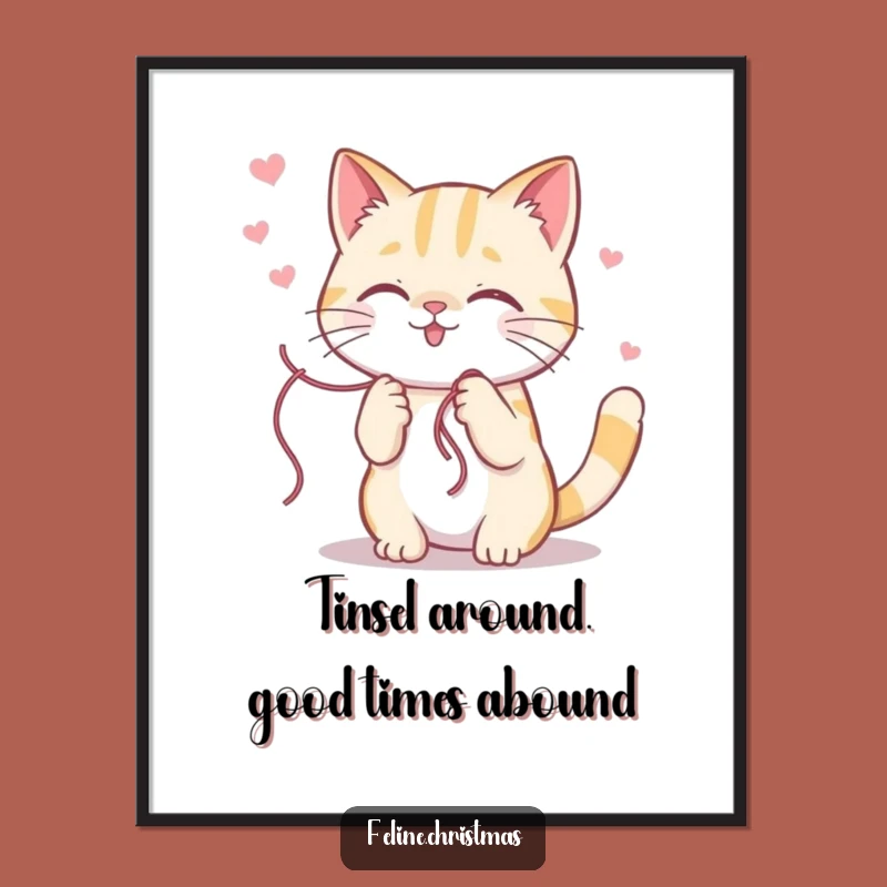 Free Printable Wall Art: Funny Kawaii Cat Tinsel Art, Downloadable Decor
