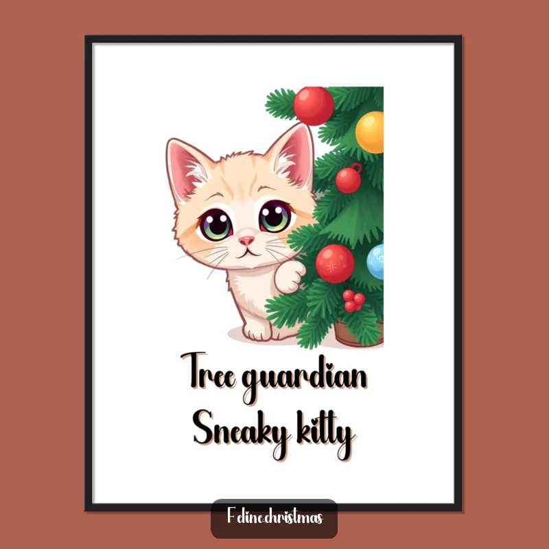 Free Printable Wall Art: Funny Peeking Cat Christmas Scene Download