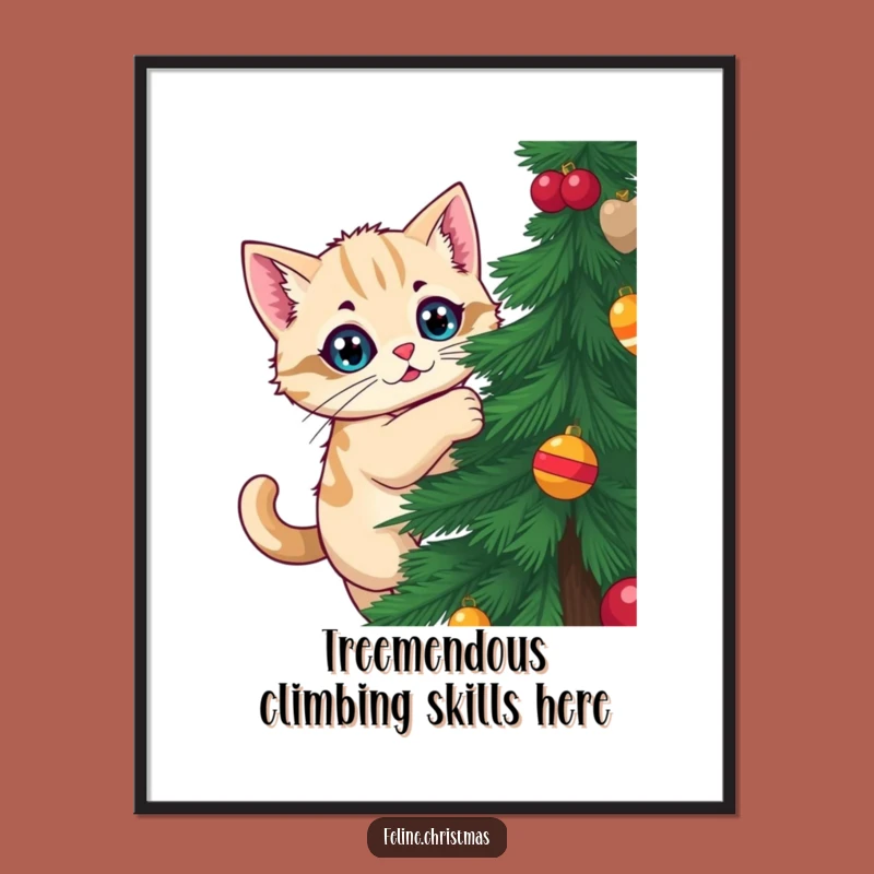 Free Printable Kawaii Cat Wall Art: Tree Climbing Fun Downloadable Decor