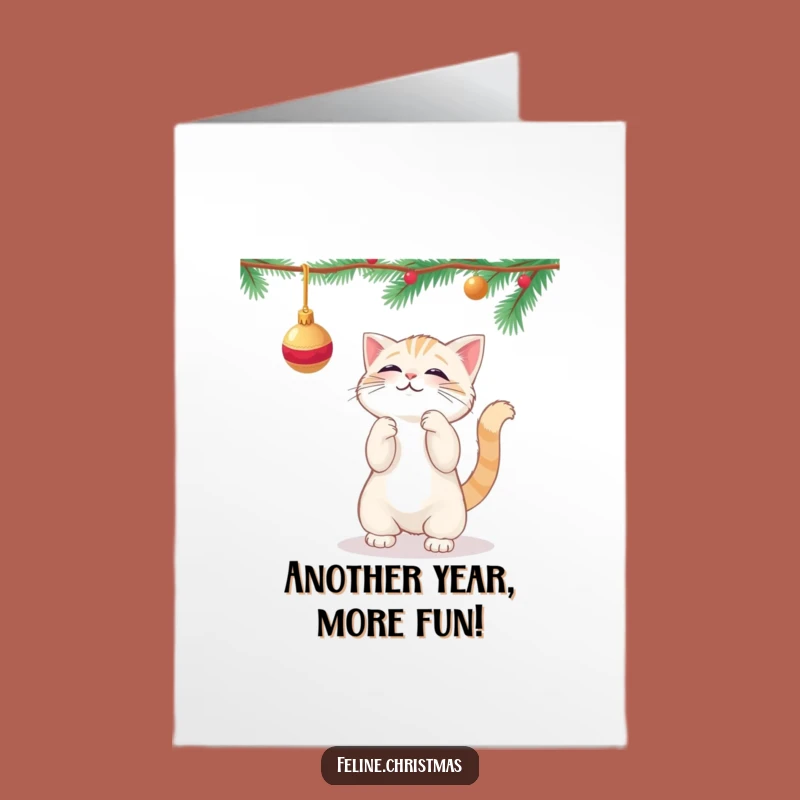 Free Printable Birthday Card: Kawaii Cat Playing with Ornament DIY Gift