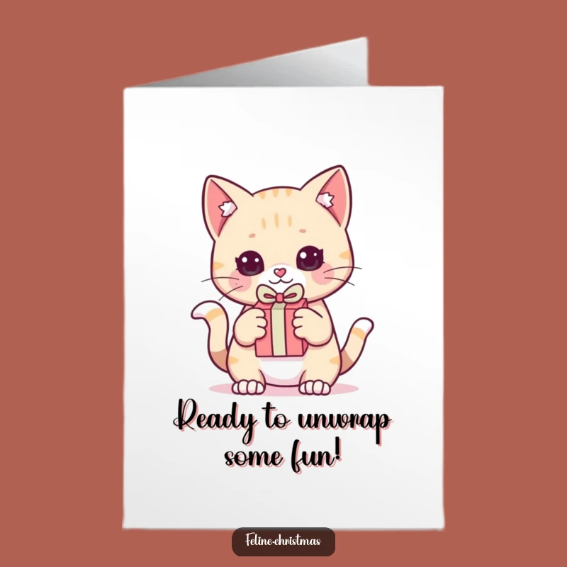Free Printable Birthday Card: Kawaii Cat Ready to Pounce with Birthday Gift!