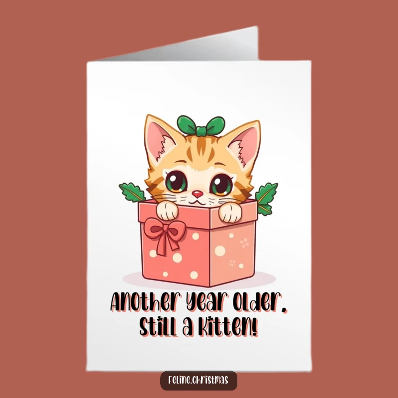Free Printable Funny Birthday Card: Curious Cat Gift Box Surprise Downloadable Gift