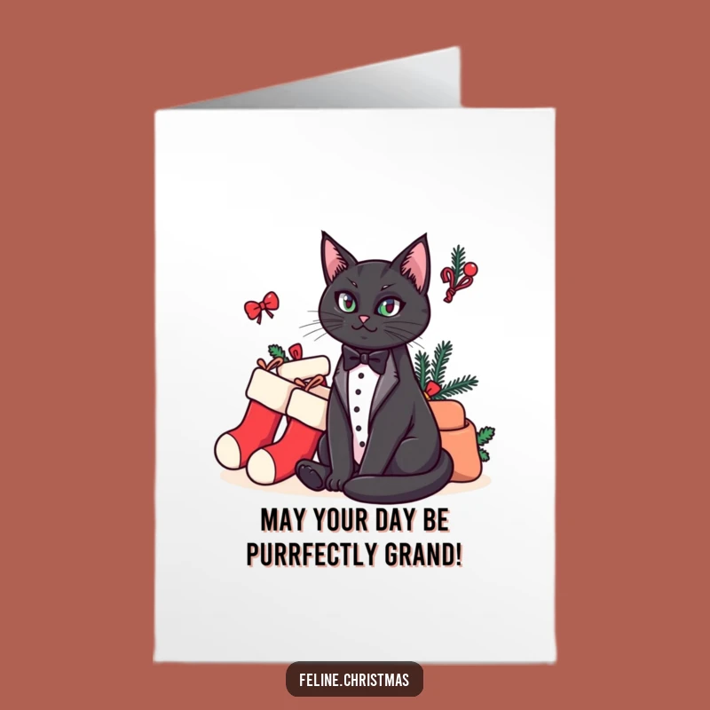 Free Printable Funny Birthday Card: Regal Tuxedo Cat & Stockings Downloadable Gift