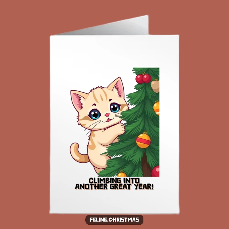 Free Printable Kawaii Cat Birthday Card: Tree Climbing Fun Downloadable Surprise