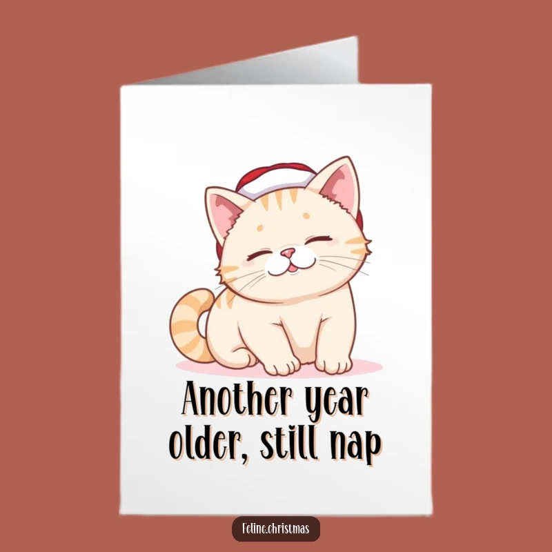 Funny Free Printable Birthday Card: Lazy Santa Cat's Smile, Hilarious Downloadable!