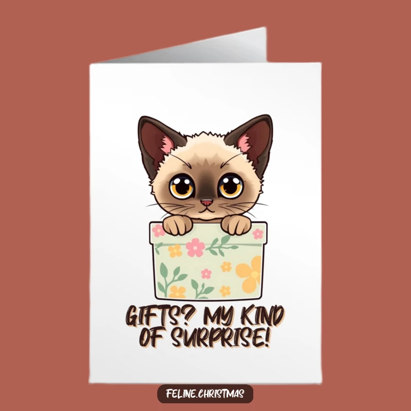 Free Printable Siamese Cat Birthday Card - Peeking Gift Box Downloadable Surprise