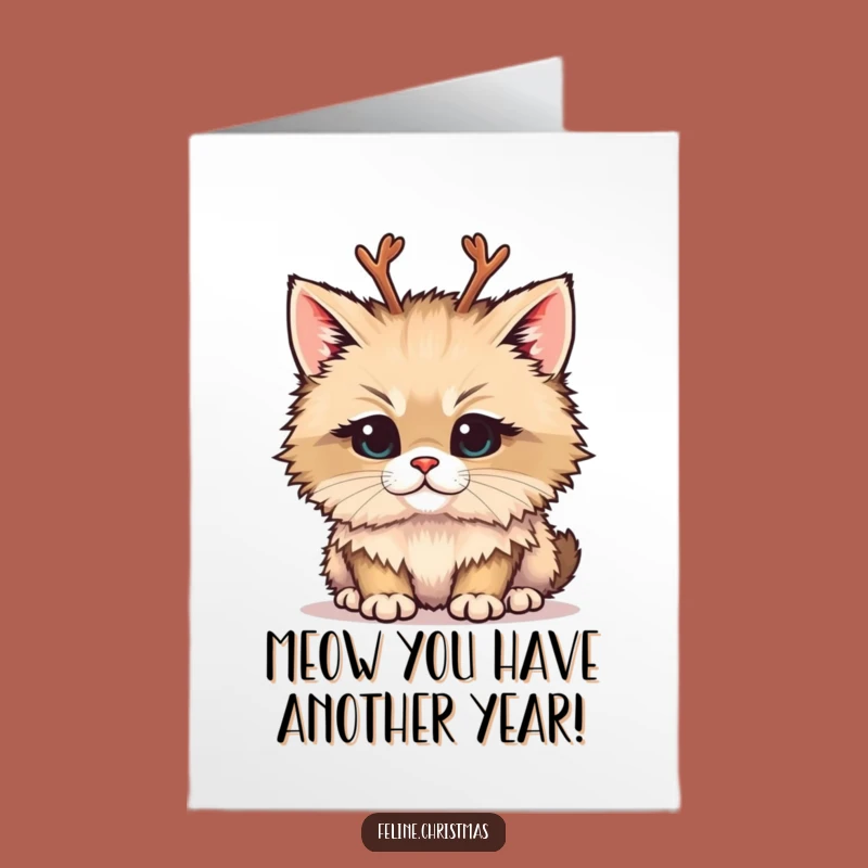 Free Printable Birthday Card: Mischievous Cat with Reindeer Antlers Funny