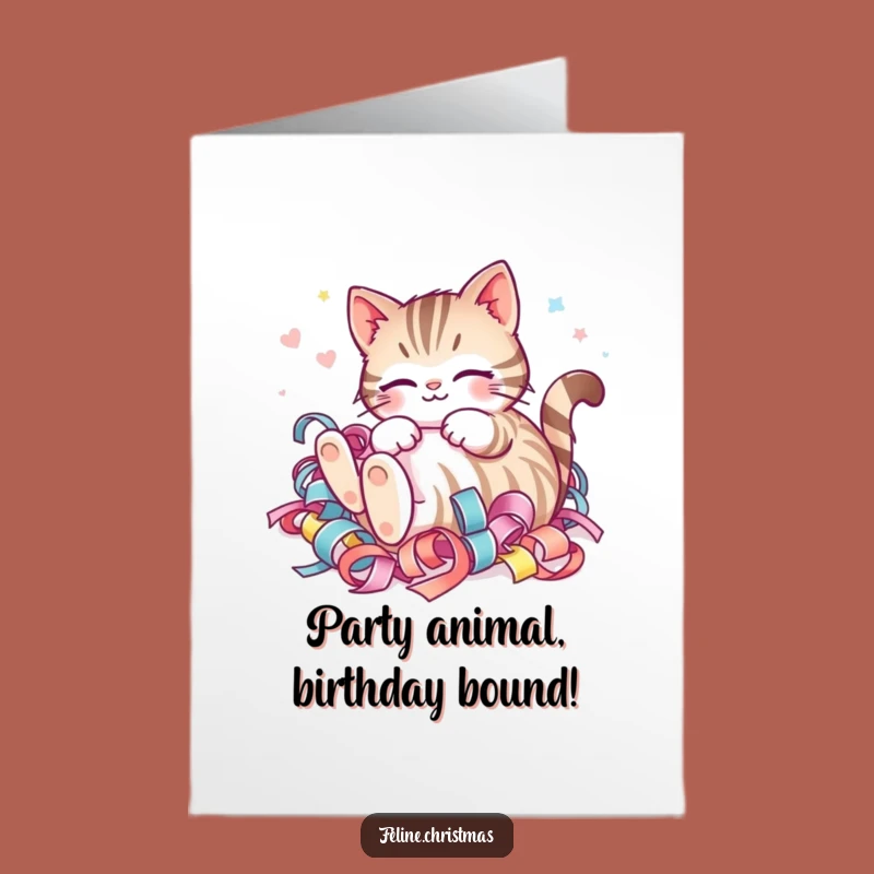 Free Printable Striped Cat Birthday Card: Funny Kawaii Kitten Downloadable
