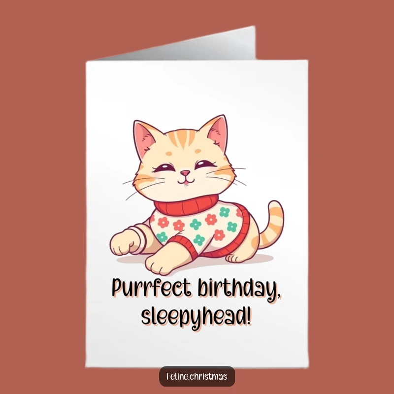 Free Printable Birthday Card: Cozy Cat in Sweater, Funny Downloadable Gift
