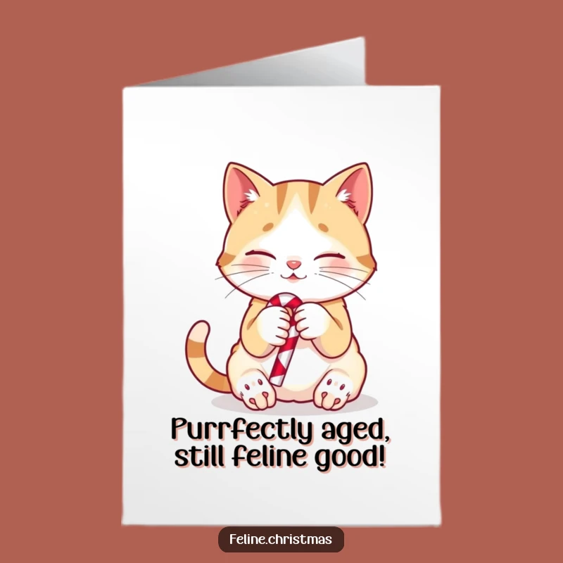 Free Printable Birthday Card: Cute Cat with Candy Cane - Funny Downloadable Gift