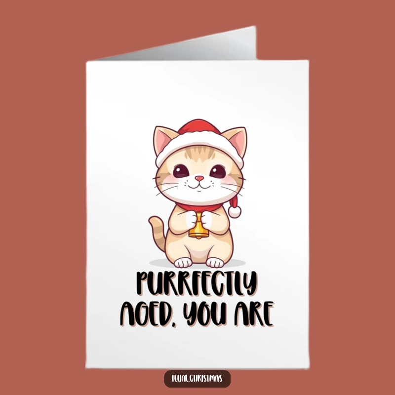 Free Printable Birthday Card: Cute Kawaii Cat Santa Hat Bell DIY Gift