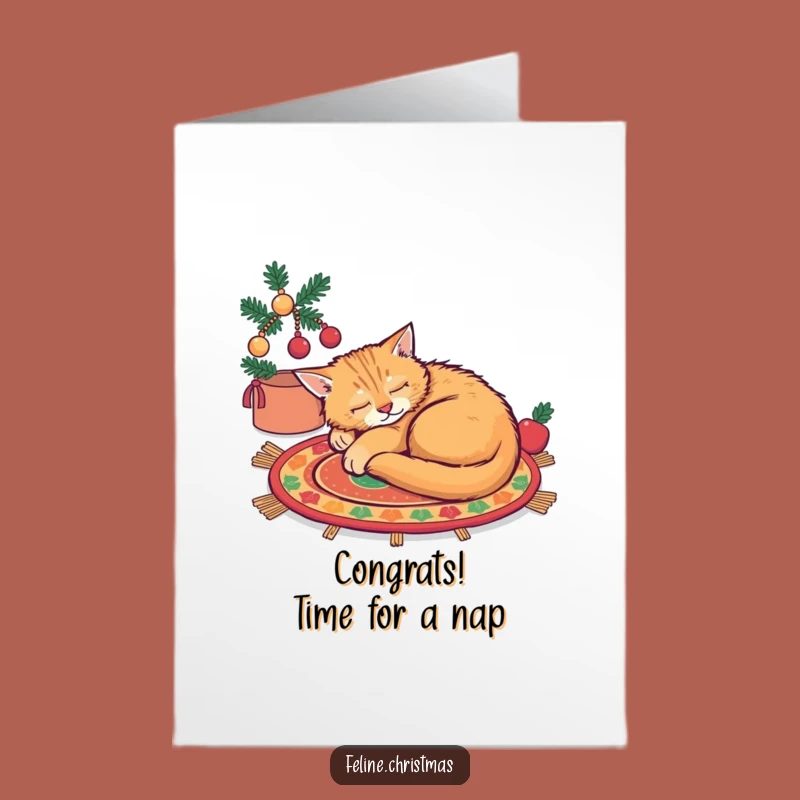 Free Printable Congrats Card: Sleepy Cat on Rug for Relaxed Celebrations!