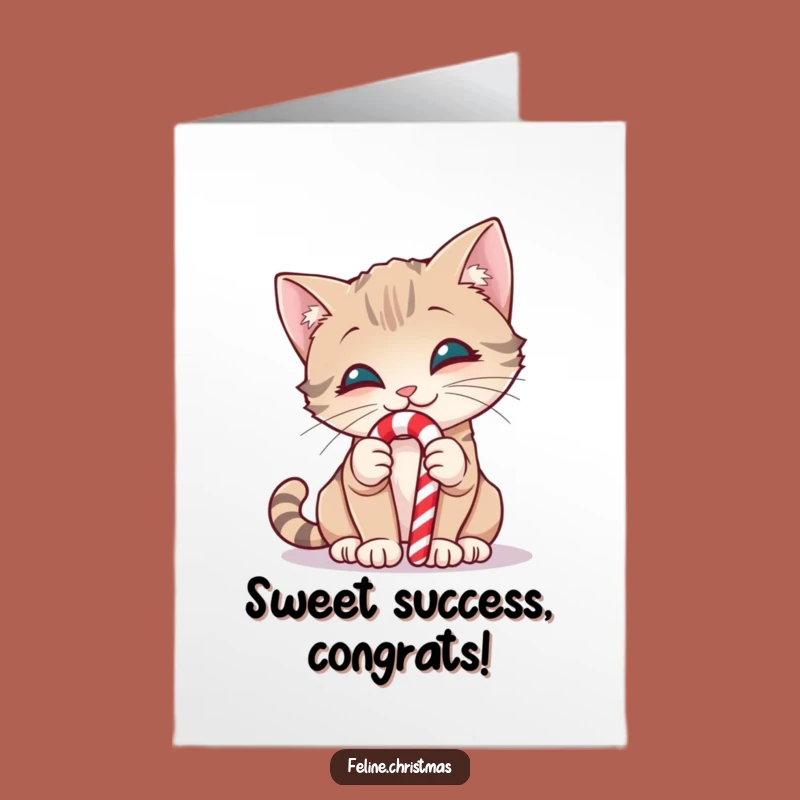 Free Printable Congrats Card: Curious Cat Candy Cane, Perfect Downloadable Celebration Gift