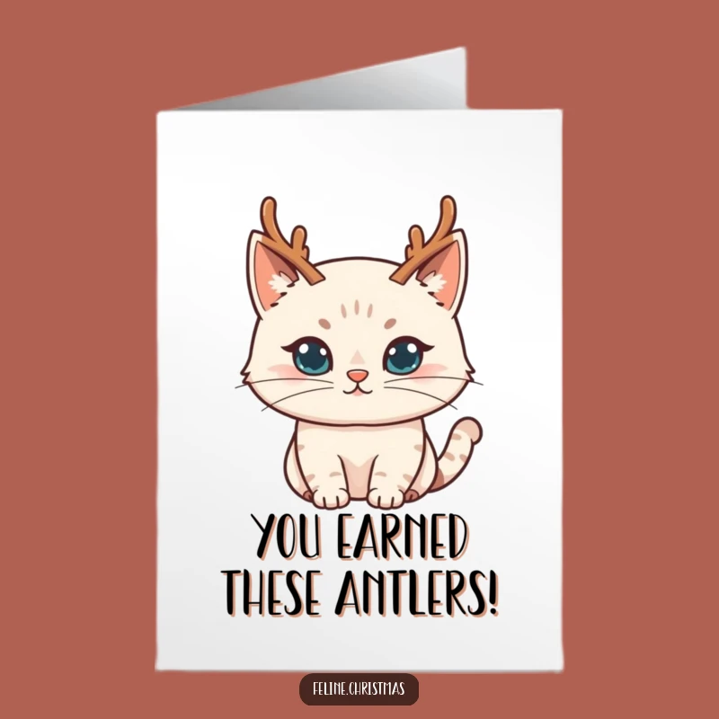 Free Printable Congrats Card: Mischievous Cat in Antlers, Funny Downloadable