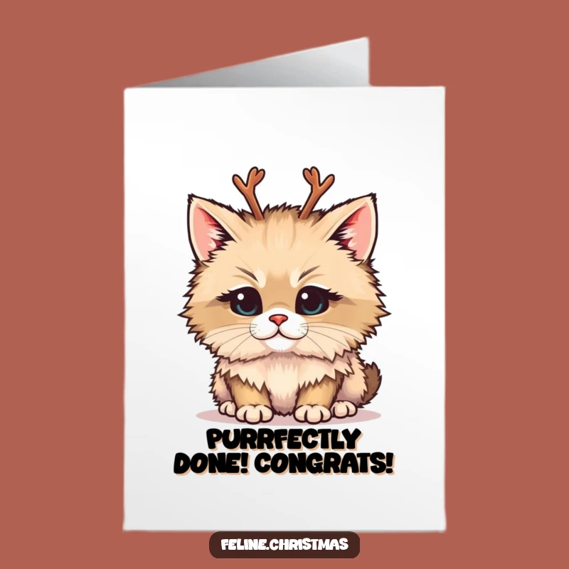 Free Printable Congrats Card: Mischievous Reindeer Cat Celebrating Funny