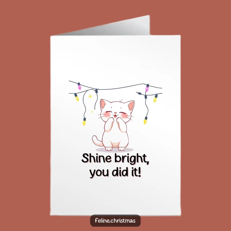 Free Printable Congrats Card: White Cat Lights for a Sparkling Success!