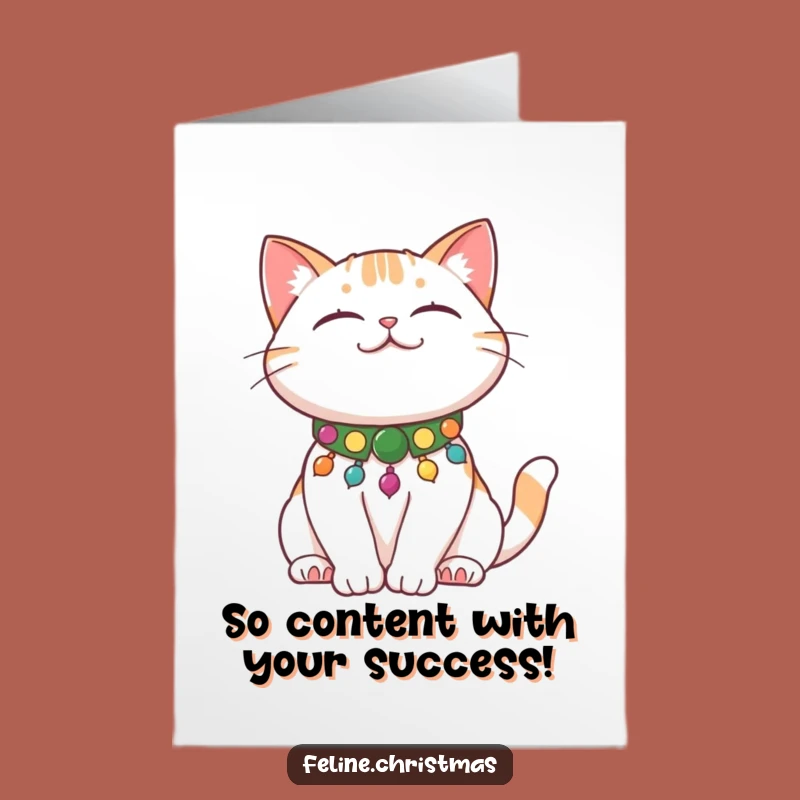 Free Printable Congratulations Card: Content Festive Cat Stretching Humor Gift