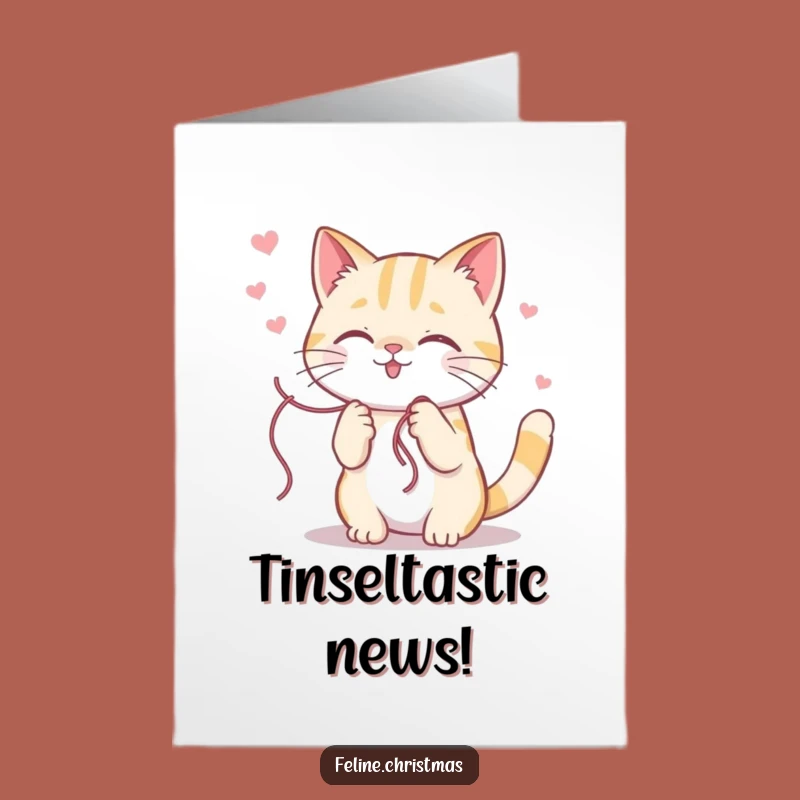 Free Printable Kawaii Cat Congrats Card: Tinsel Fun Downloadable Greeting for Wins