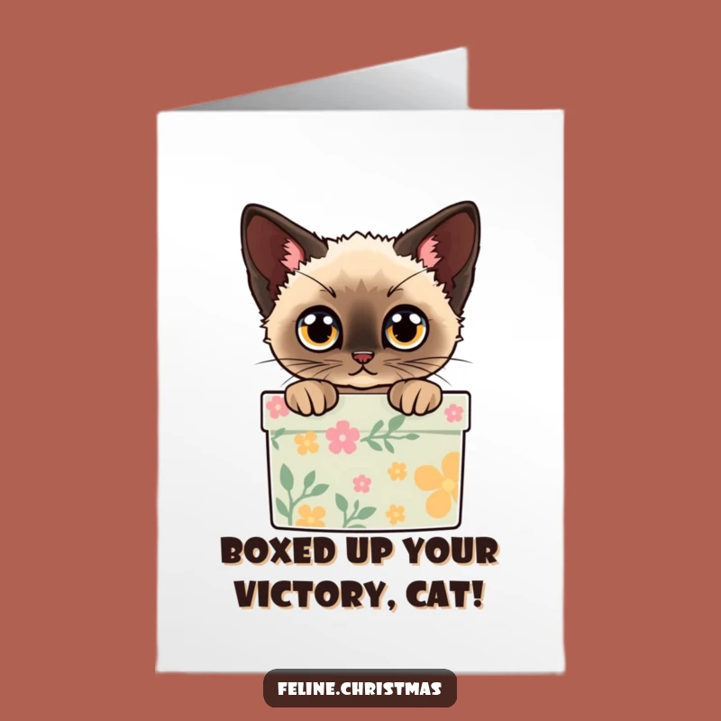 Free Printable Siamese Cat Congrats Card - Peeking Gift Box Downloadable Joy