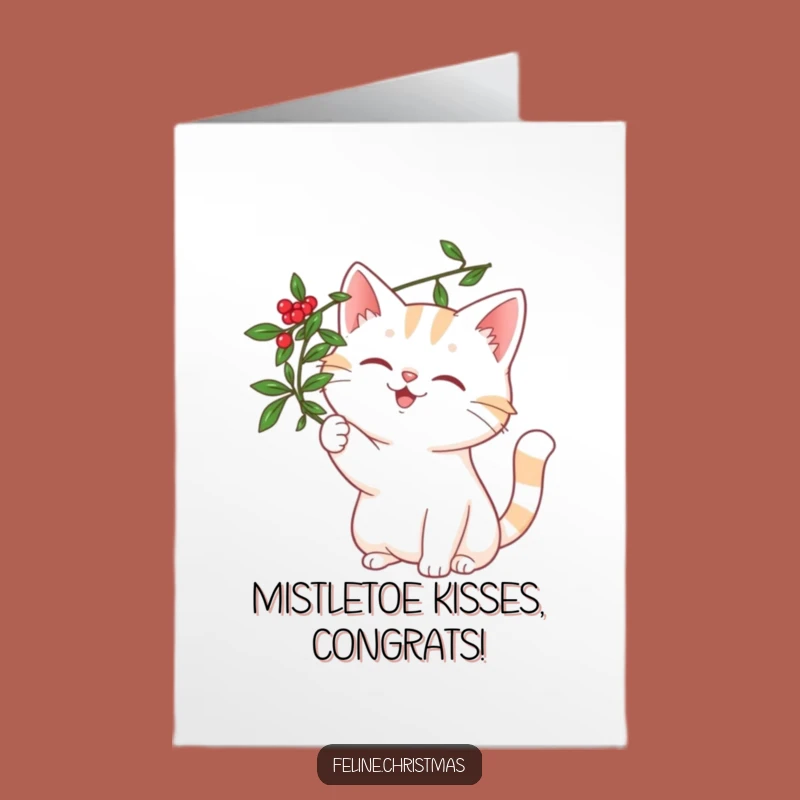 Free Printable Congrats Card: Smiling Cat & Mistletoe, Funny Downloadable