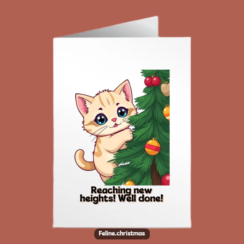 Free Printable Kawaii Cat Congrats Card: Tree Climbing Fun Downloadable Cheer