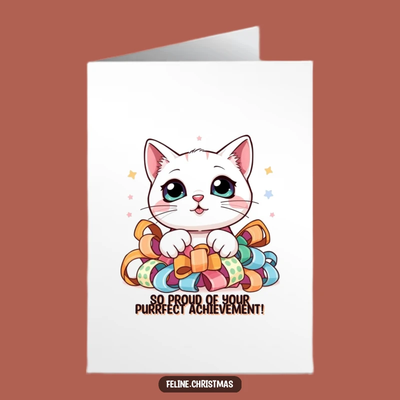 Free Printable Congrats Card: Kawaii Cat's Ribbon Peek - DIY Download