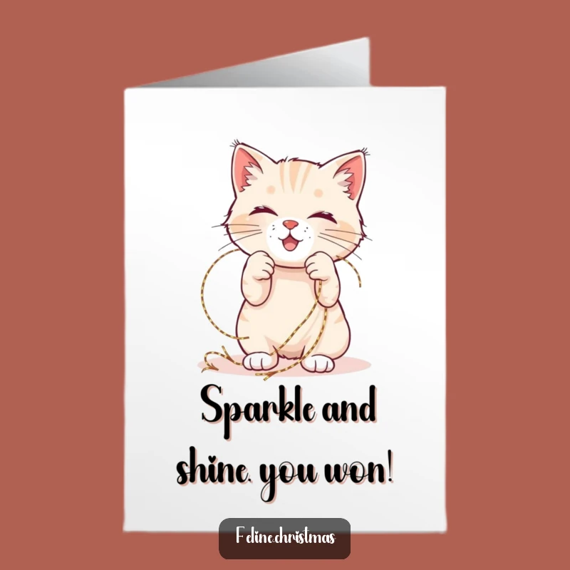 Free Printable Cat Tinsel Congratulations Card: Joyful Kitty Download