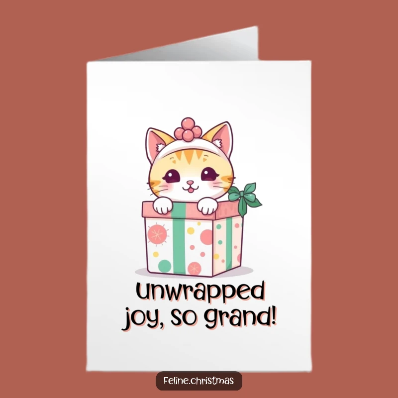Free Printable Congrats Card: Kawaii Cat Gift Box Peek Download