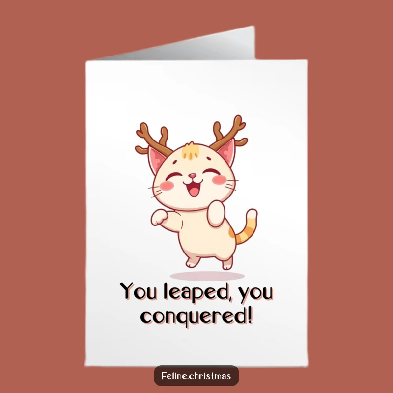 Free Printable Congrats Card: Happy Cat's Festive Leap - DIY Download