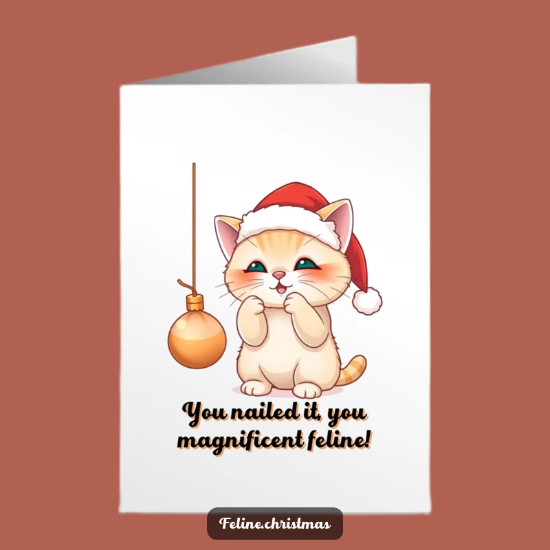 Free Printable Congrats Card: Santa Cat's Festive Fun - DIY Downloadable