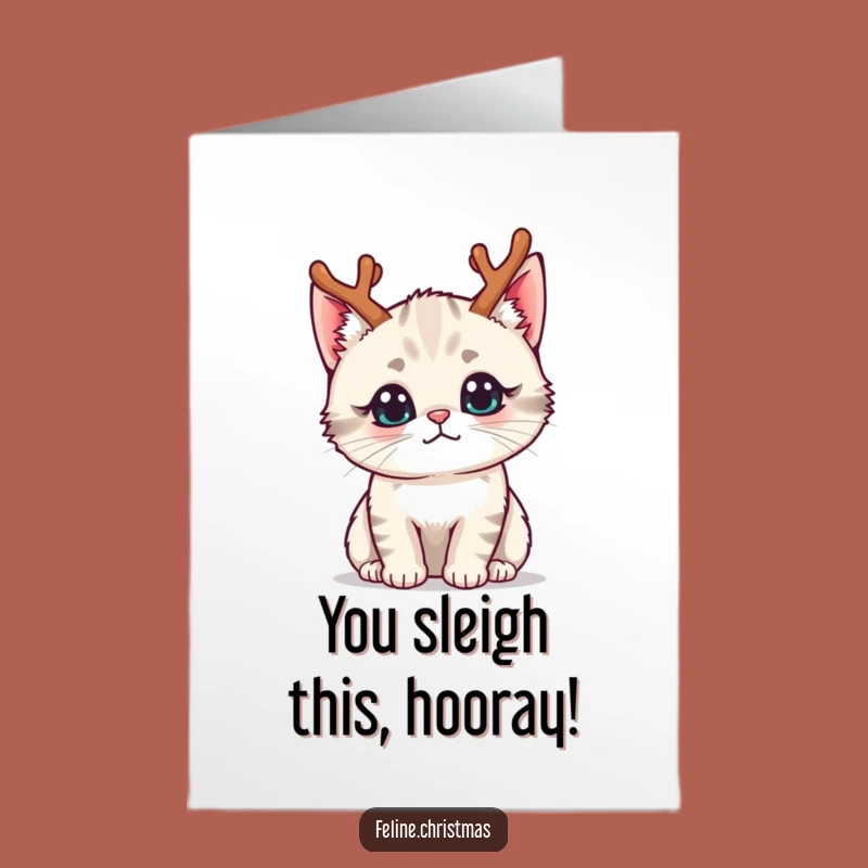 Free Printable Congrats Card: Curious Kawaii Cat Antlers Download
