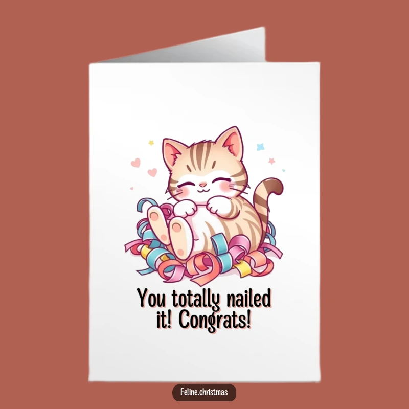 Free Printable Striped Cat Congrats Card: Funny Kawaii Kitten Downloadable