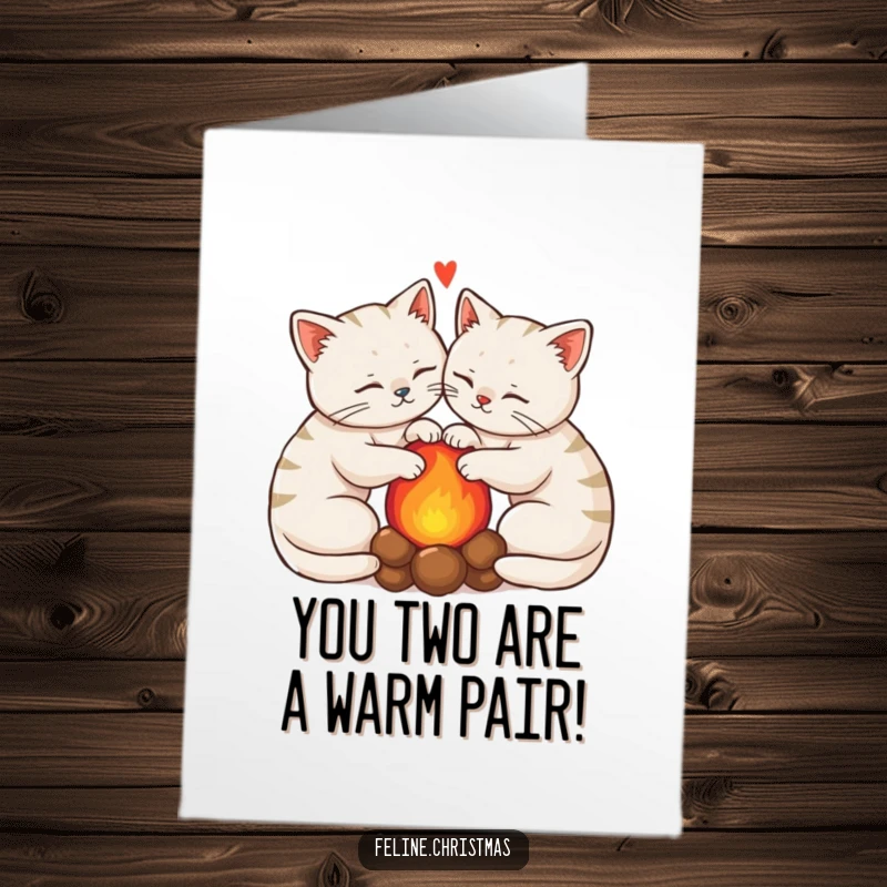 Funny Free Printable Congrats Card: A pair of kawaii cats relax cozily around a warm hearth, a sweet downloadable.