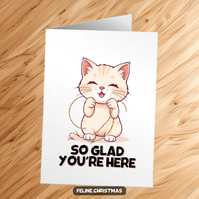Funny Free Printable Thank You Card: Cat Happily Playing with Shimmering Tinsel, Sending Thanks Playfully