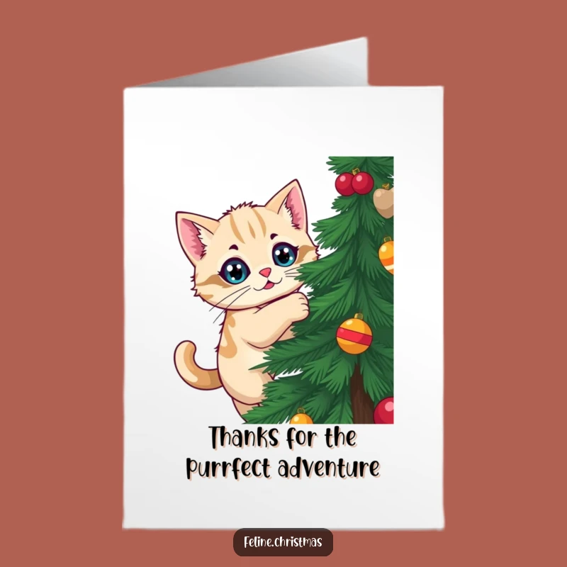 Free Printable Kawaii Cat Thank You Card: Tree Climbing Fun Downloadable Appreciation