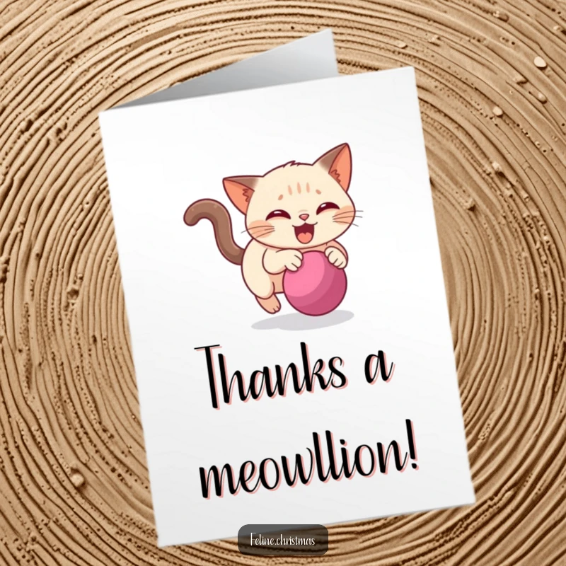 Funny Free Printable Thank You Card: Siamese cat delighted, chasing a Christmas bauble.