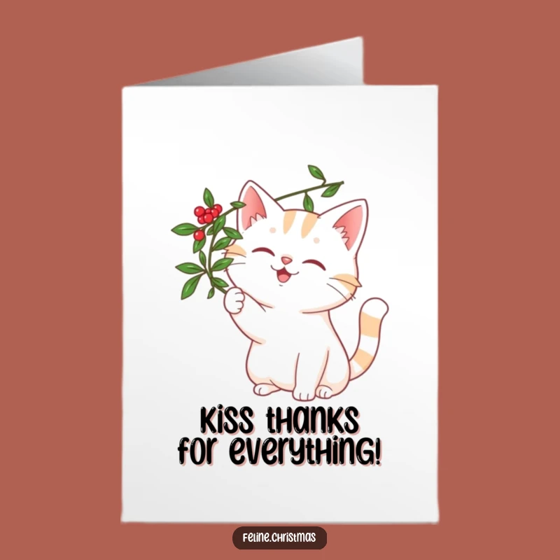 Free Printable Thank You Card: Cat Batting Mistletoe, Funny Downloadable