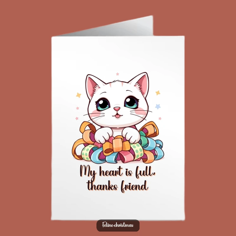 Free Printable Thank You Card: Kawaii Cat's Ribbon Thanks - DIY Download