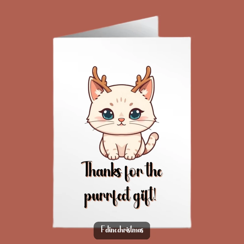 Free Printable Thank You Card: Mischievous Reindeer Cat, Funny Downloadable