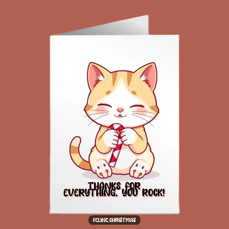 Free Printable Thank You Card: Sweet Cat with Candy Cane - Grateful Downloadable Gift
