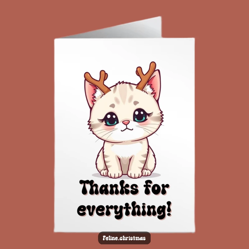Free Printable Thank You Card: Curious Kawaii Cat Antlers Download