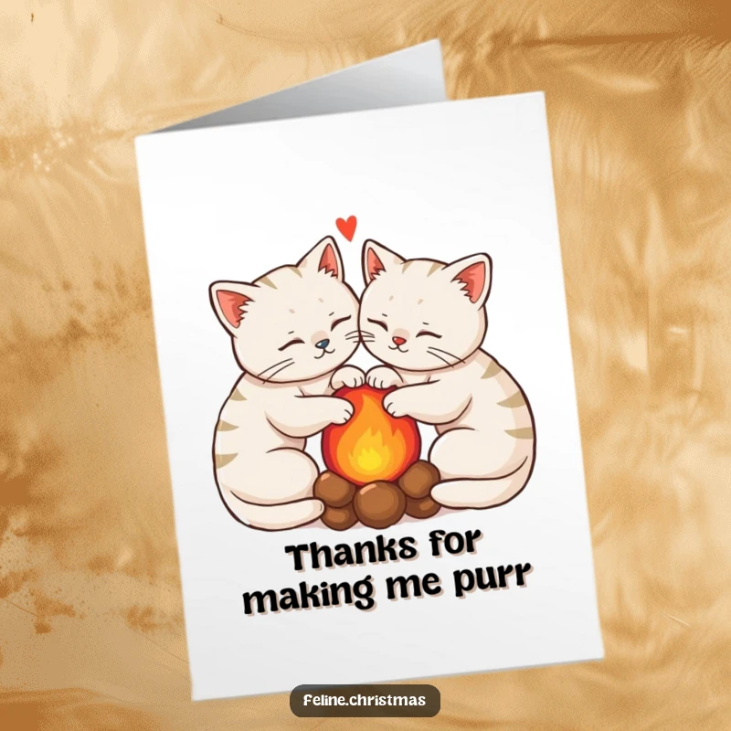 Funny Free Printable Thank You Card: Two kawaii cats curled up cozily by a warm hearth, a gratitude downloadable.