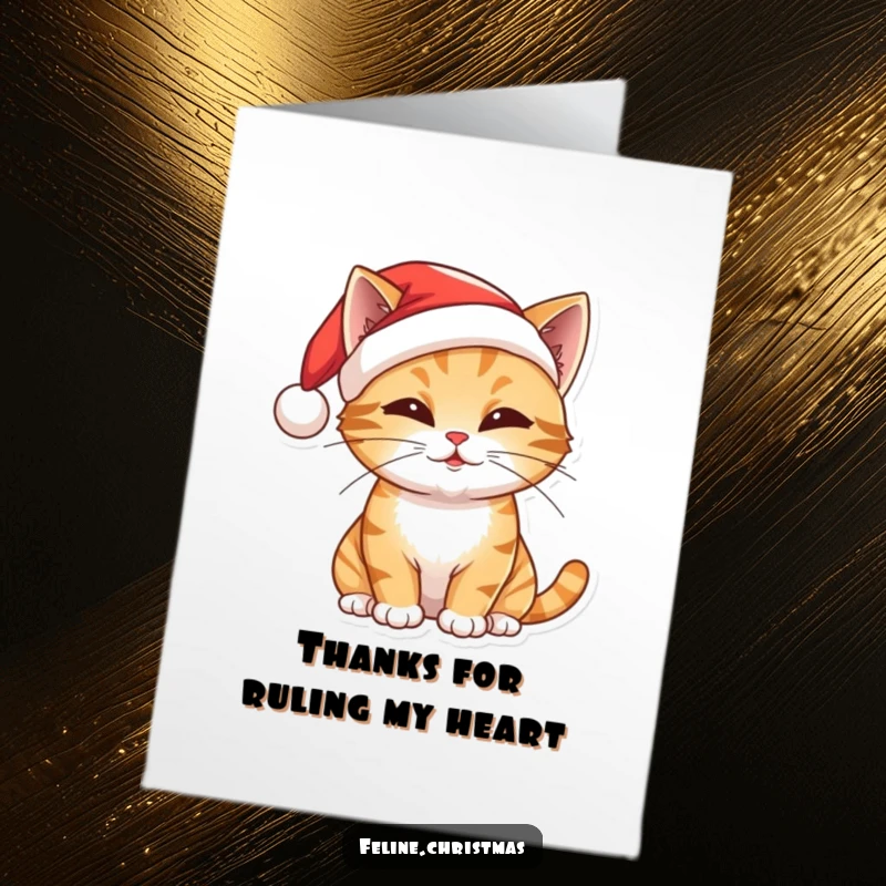 Funny Free Printable Thank You Card: Adorable cat in Santa hat, playfully batting, expressing gratitude.
