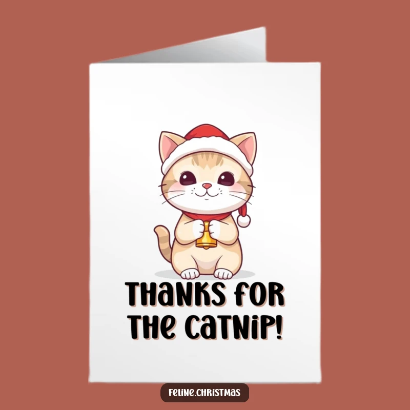 Free Printable Thank You Card: Adorable Kawaii Cat Santa Hat Bell