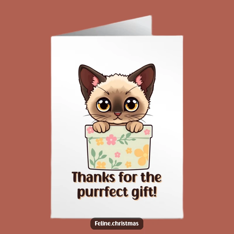 Free Printable Siamese Cat Thank You Card - Peeking Gift Box Downloadable Gratitude