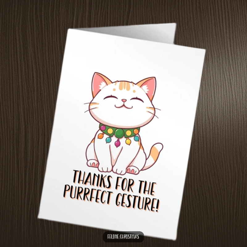 Funny Free Printable Thank You Card: A cat with a festive collar stretches with ultimate contentment, expressing thanks peacefully.